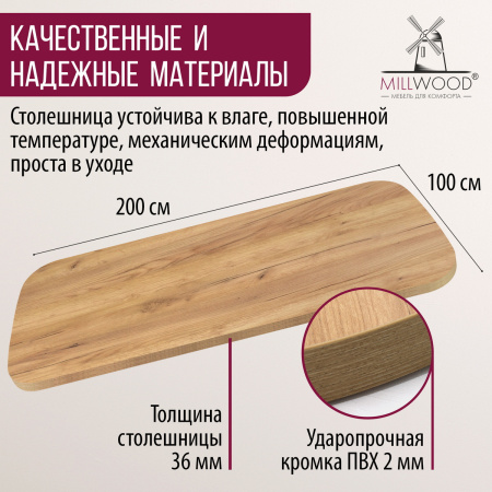 Столешница закругленная 2000х1000х36, ЛДСП Дуб золотой крафт