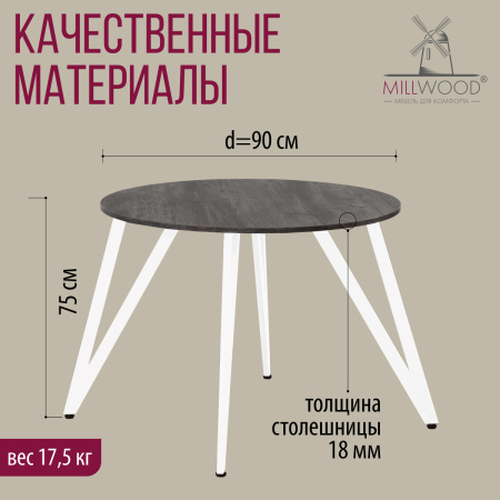 Стол Женева 2 (D900) 18мм, ЛДСП Сосна пасадена / Металлокаркас Белый