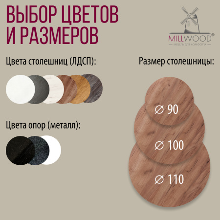 Стол Женева (D900), ЛДСП Дуб табачный крафт / Металлокаркас Черный