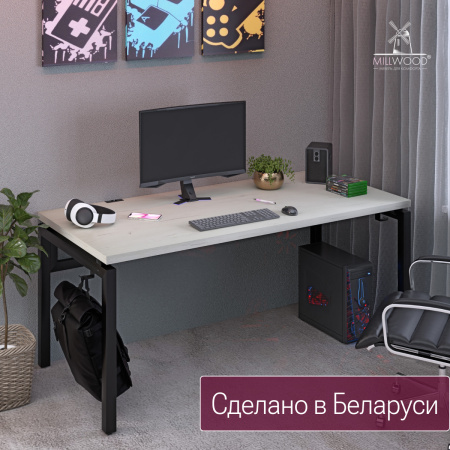 Стол Будапешт (1800х800) 36 мм, ЛДСП Дуб белый крафт \ Металлокаркас Черный