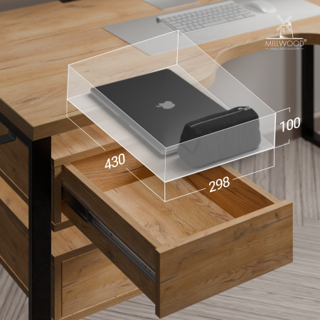 Ящики подвесные для стола 2 шт, ЛДСП Дуб золотой крафт \ Металлокаркас Черный