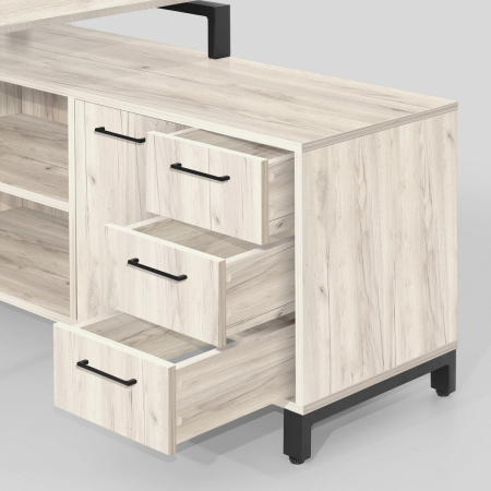 Стол руководителя Олесунн 2 с тумбой правой, ЛДСП Дуб белый крафт / Металлокаркас Черный Стол руководителя Олесунн 2 с тумбой правой, ЛДСП Дуб белый крафт / Металлокаркас Черный